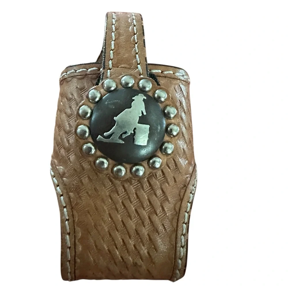 Cowboy Decor Leather Hand Tooled Belt Clip Cell Phone Case Barrel Racer NWOT